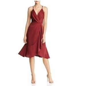Wayf Faux-wrap Flounced-hem wine color